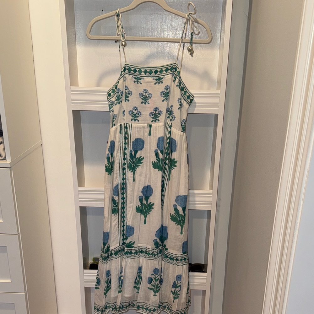 Oliphant Floral Midi Dress in White with Blue and Green